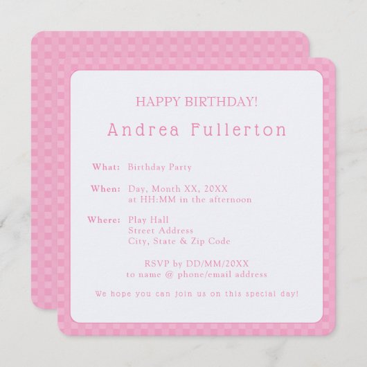 Gepersonaliseerd Elegant Eenvoudig Roze Verjaardag Kaart (Voorkant / Achterkant)