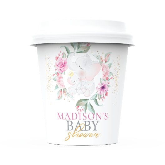Gepersonaliseerd Elegant Elephant girl baby shower Papieren Bekers