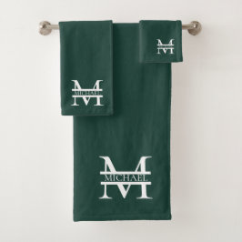 Gepersonaliseerd Elegant Emerald Green Monogram &  Bad Handdoek