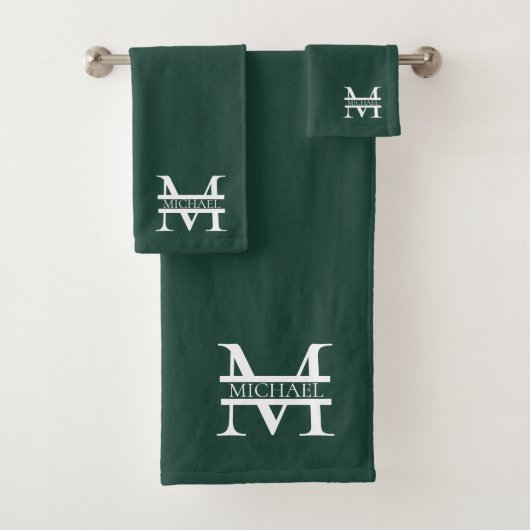 Gepersonaliseerd Elegant Emerald Green Monogram & Bad Handdoek (Insitu)