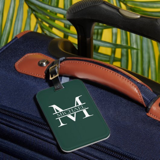 Gepersonaliseerd Elegant Emerald Green Monogram & Bagagelabel (Voorkant Insitu 1)