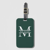 Gepersonaliseerd Elegant Emerald Green Monogram & Bagagelabel (Voorkant (verticaal))