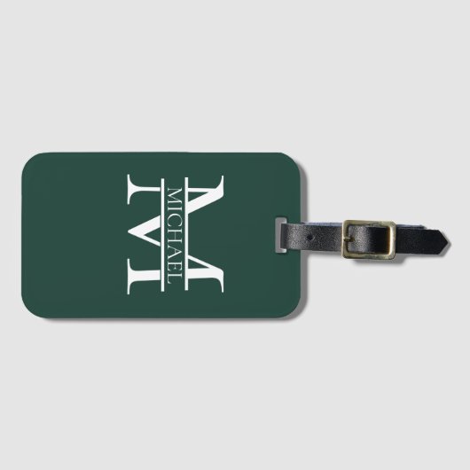 Gepersonaliseerd Elegant Emerald Green Monogram &  Bagagelabel (Voorkant (horizontaal))
