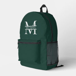 Gepersonaliseerd Elegant Emerald Green Monogram &  Bedrukte Rugzak