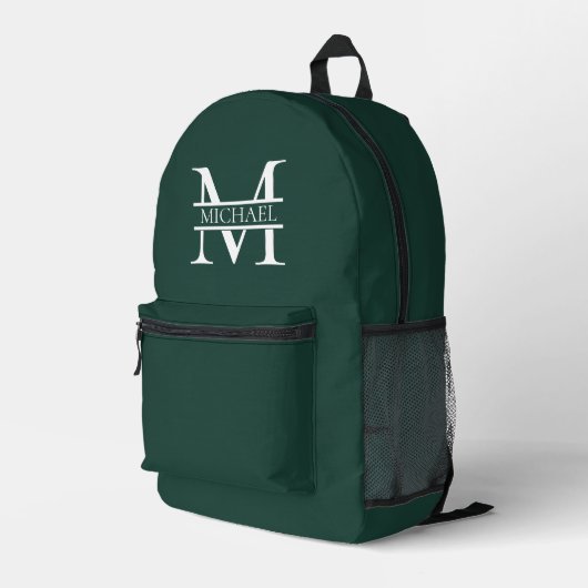 Gepersonaliseerd Elegant Emerald Green Monogram &  Bedrukte Rugzak (Achterkant Hoek Rechts)