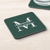 Gepersonaliseerd Elegant Emerald Green Monogram &  Bier Onderzetter (Linkerzijde)