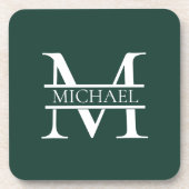 Gepersonaliseerd Elegant Emerald Green Monogram &  Bier Onderzetter (Voorkant)