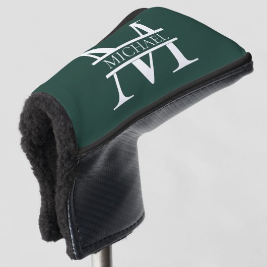Gepersonaliseerd Elegant Emerald Green Monogram & Golfheadcover (3/4 voorkant)