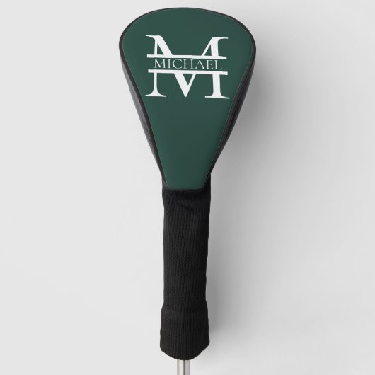 Gepersonaliseerd Elegant Emerald Green Monogram & Golfheadcover (Voorkant)