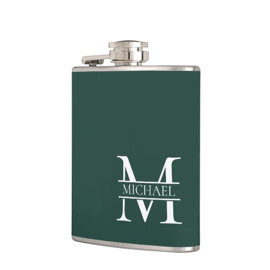 Gepersonaliseerd Elegant Emerald Green Monogram & Heupfles (Links)