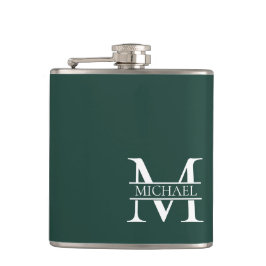 Gepersonaliseerd Elegant Emerald Green Monogram &  Heupfles