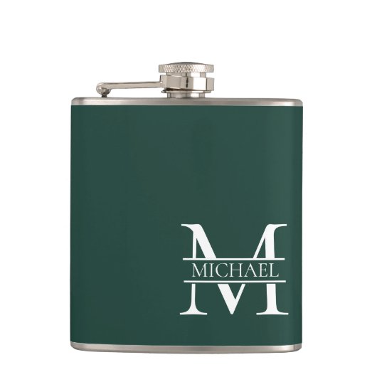 Gepersonaliseerd Elegant Emerald Green Monogram &  Heupfles (Voorkant)