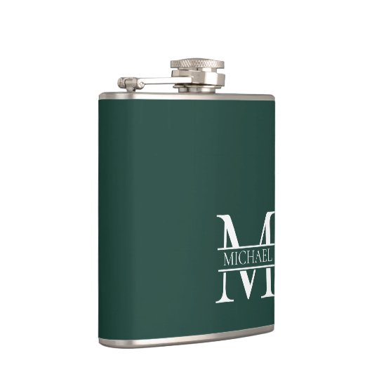 Gepersonaliseerd Elegant Emerald Green Monogram &  Heupfles (Rechts)