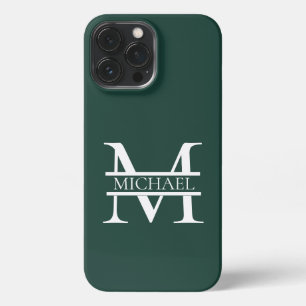 Gepersonaliseerd Elegant Emerald Green Monogram & iPhone 13 Pro Max Hoesje