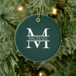 Gepersonaliseerd Elegant Emerald Green Monogram &  Keramisch Ornament