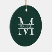 Gepersonaliseerd Elegant Emerald Green Monogram &  Keramisch Ornament (Rechts)