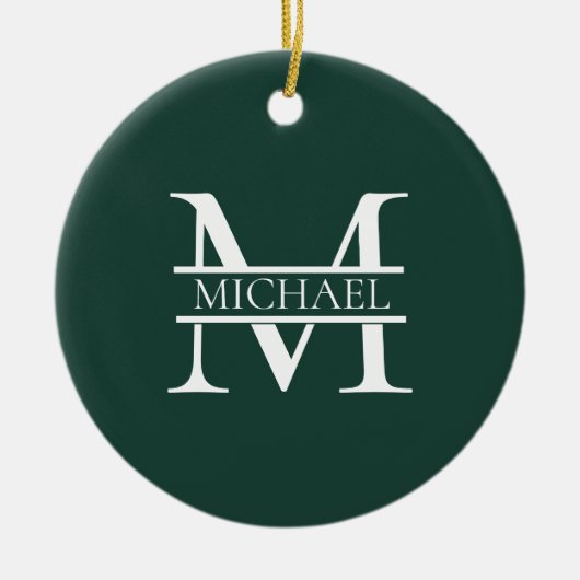 Gepersonaliseerd Elegant Emerald Green Monogram &  Keramisch Ornament (Voorkant)