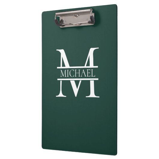 Gepersonaliseerd Elegant Emerald Green Monogram & Klembord (Links)