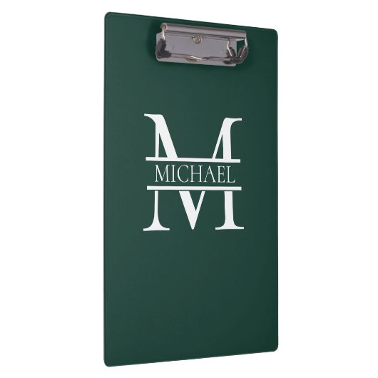 Gepersonaliseerd Elegant Emerald Green Monogram & Klembord (Rechts)