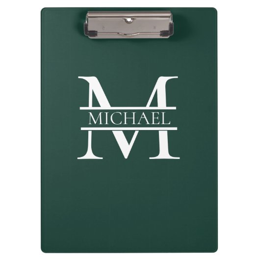 Gepersonaliseerd Elegant Emerald Green Monogram & Klembord (Voorkant)