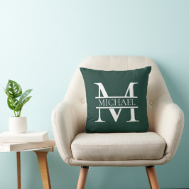 Gepersonaliseerd Elegant Emerald Green Monogram &  Kussen