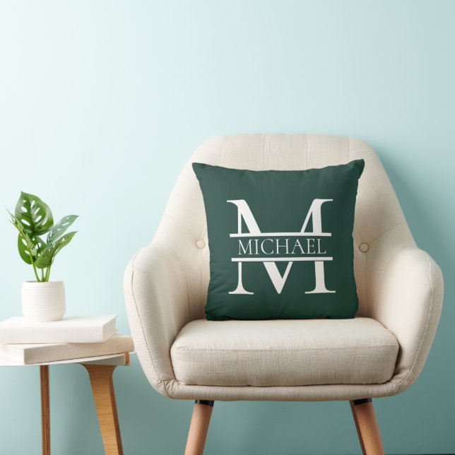 Gepersonaliseerd Elegant Emerald Green Monogram &  Kussen (Stoel)