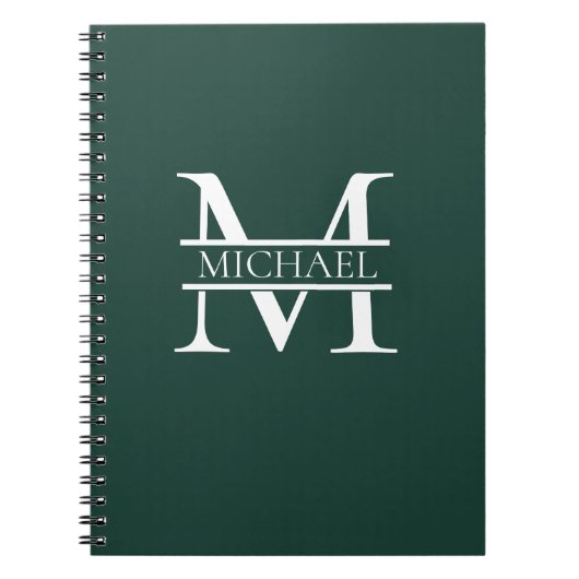 Gepersonaliseerd Elegant Emerald Green Monogram & Notitieboek (Voorkant)