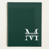 Gepersonaliseerd Elegant Emerald Green Monogram & Planner (Voorkant)