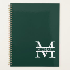 Gepersonaliseerd Elegant Emerald Green Monogram &  Planner