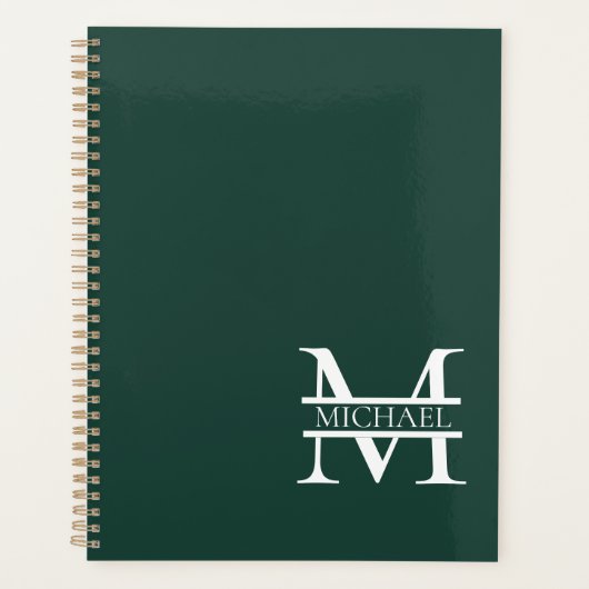 Gepersonaliseerd Elegant Emerald Green Monogram &  Planner (Voorkant)