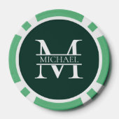 Gepersonaliseerd Elegant Emerald Green Monogram & Poker Chips (Achterkant)
