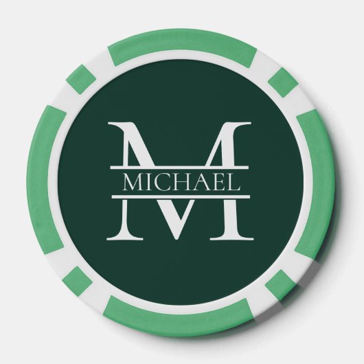 Gepersonaliseerd Elegant Emerald Green Monogram & Poker Chips (Achterkant)