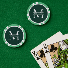 Gepersonaliseerd Elegant Emerald Green Monogram &  Poker Chips