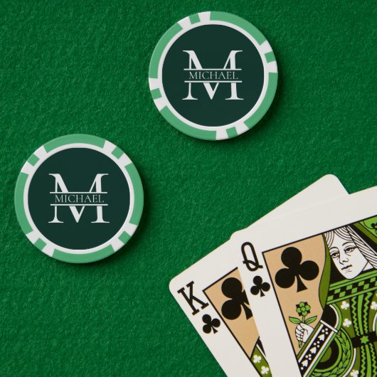 Gepersonaliseerd Elegant Emerald Green Monogram & Poker Chips (Pokertafel (Dubbel))