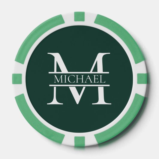 Gepersonaliseerd Elegant Emerald Green Monogram &  Poker Chips (Voorkant)