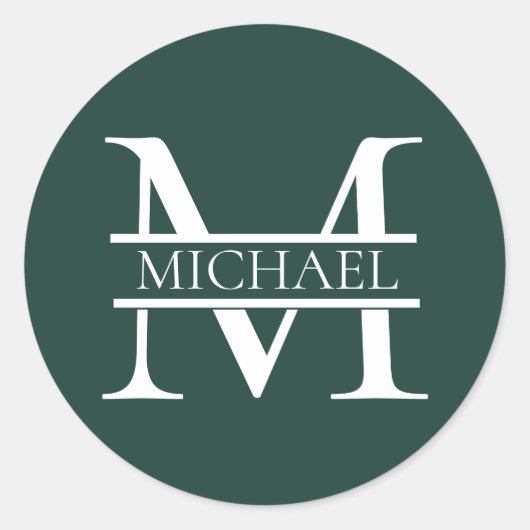 Gepersonaliseerd Elegant Emerald Green Monogram & Ronde Sticker (Voorkant)
