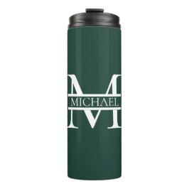 Gepersonaliseerd Elegant Emerald Green Monogram &  Thermosbeker