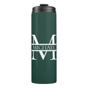 Gepersonaliseerd Elegant Emerald Green Monogram & Thermosbeker