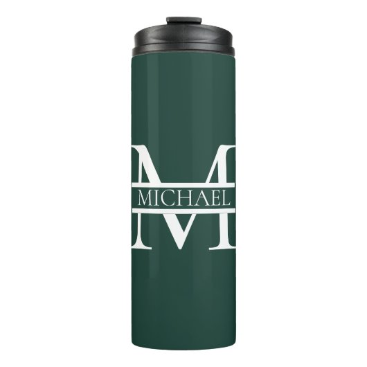 Gepersonaliseerd Elegant Emerald Green Monogram & Thermosbeker (Voorkant)