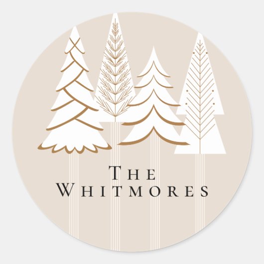 Gepersonaliseerd Elegant Evergreen Kerstontwerp Ronde Sticker (Voorkant)