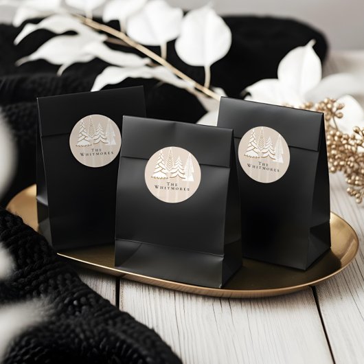 Gepersonaliseerd Elegant Evergreen Kerstontwerp Ronde Sticker