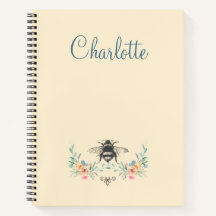 Gepersonaliseerd Elegant Floral Bee Spiral Notitie