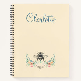 Gepersonaliseerd Elegant Floral Bee Spiral Notitie Notitieboek