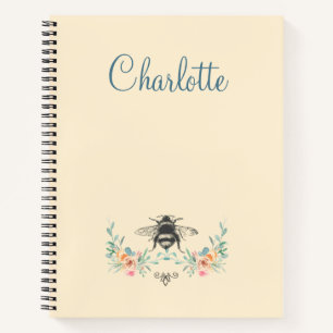 Gepersonaliseerd Elegant Floral Bee Spiral Notitie Notitieboek