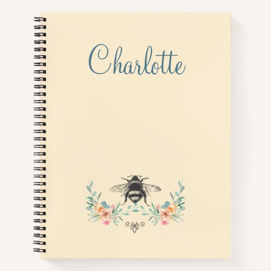 Gepersonaliseerd Elegant Floral Bee Spiral Notitie Notitieboek (Voorkant)
