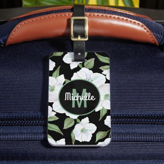 Gepersonaliseerd Elegant Floral Travel Monogram Bagagelabel (Voorkant Insitu 2)