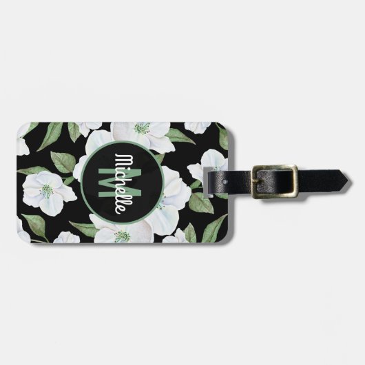 Gepersonaliseerd Elegant Floral Travel Monogram Bagagelabel (Voorkant horizontaal)