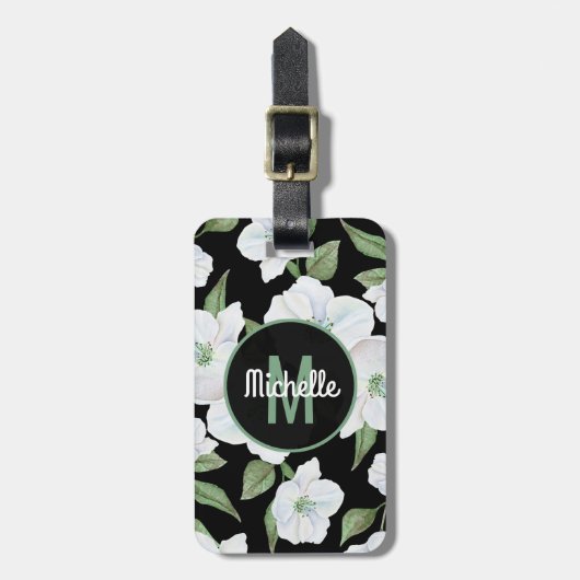 Gepersonaliseerd Elegant Floral Travel Monogram Bagagelabel (Voorkant verticaal)