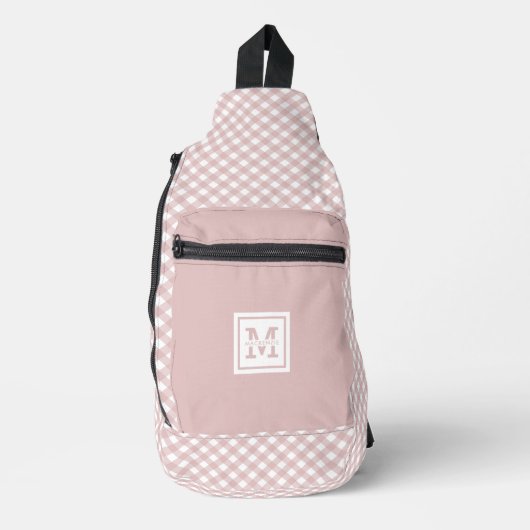 Gepersonaliseerd Elegant Gedempt Roze Plaid Patroo Sling Bag (Voorkant)