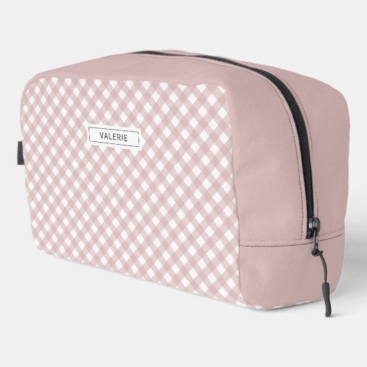 Gepersonaliseerd Elegant Gedempt Roze Plaid Patroo Toilettasje (Rechterhoek)